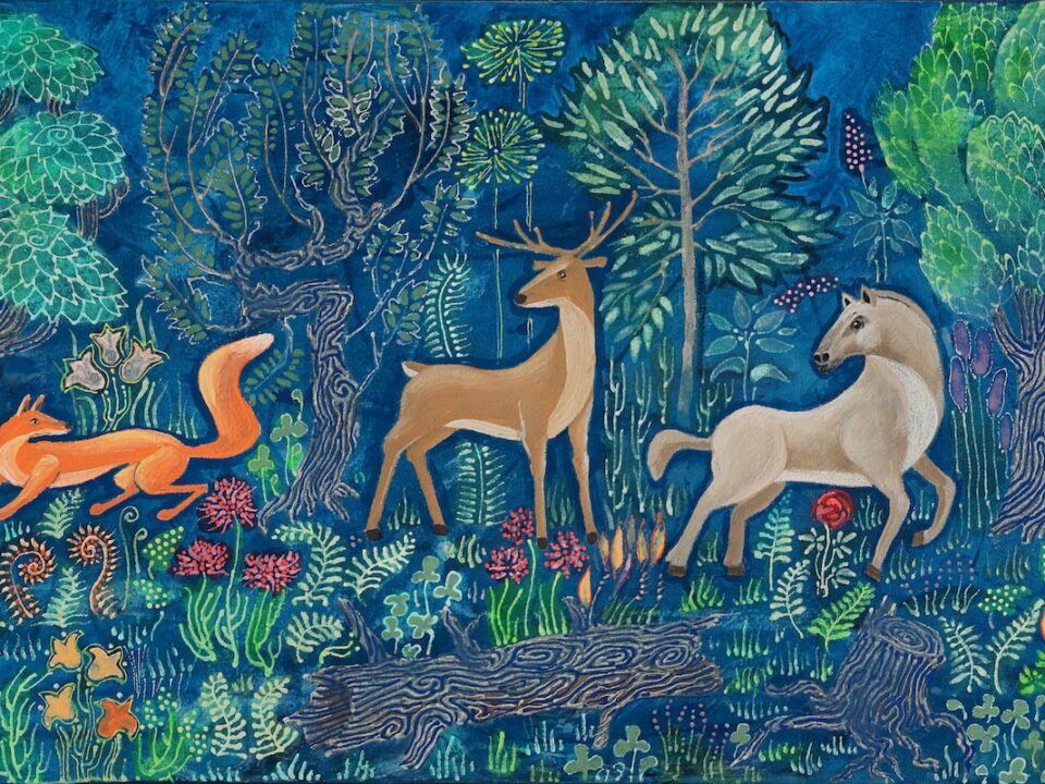 white and brown horse painting