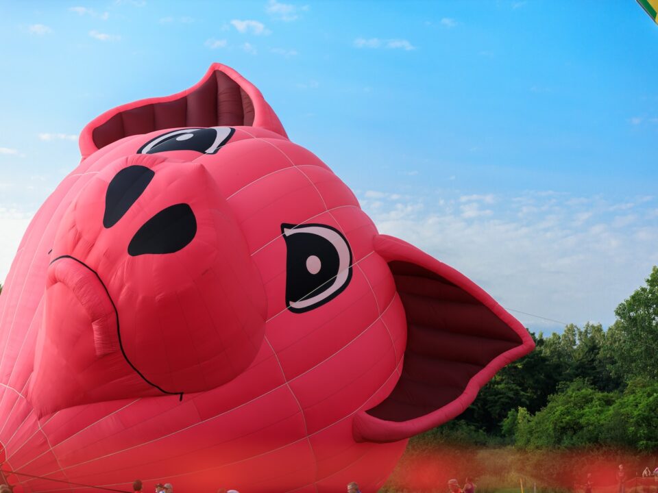 red inflatable balloon under blue sky during daytime