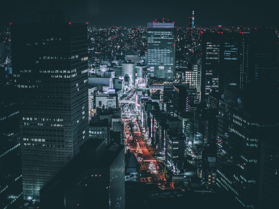 aerial photography of city skyline during night time