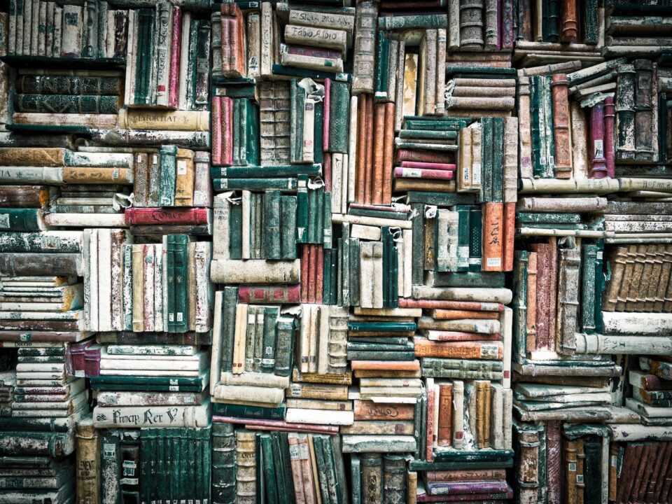 books on black wooden shelf