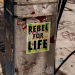 a sign on a pole that says rebel for life