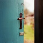 blue wooden door