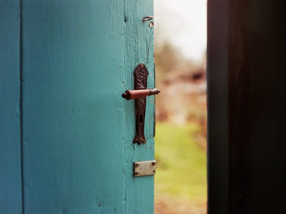 blue wooden door