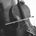 brown violin on black textile