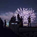 person watching fireworks display