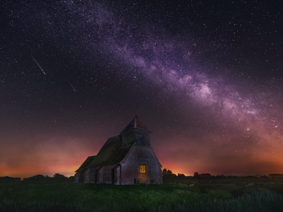Milky Way photography above concrete building