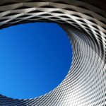 The undulating geometrical facade at the convention center in Messeplatz.