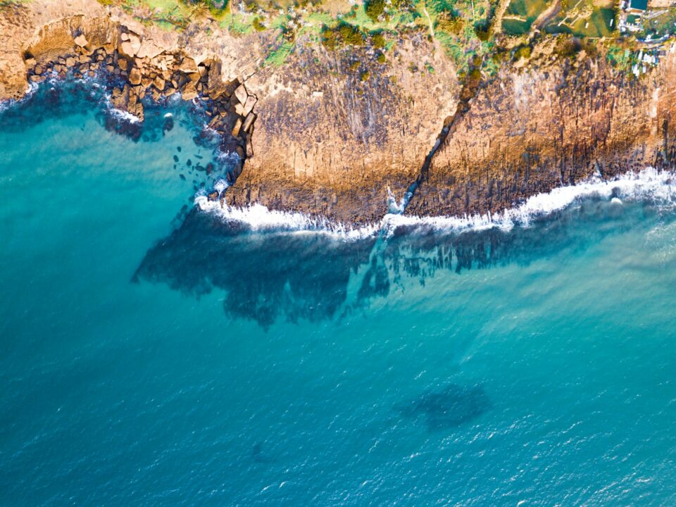 an aerial view of a body of water