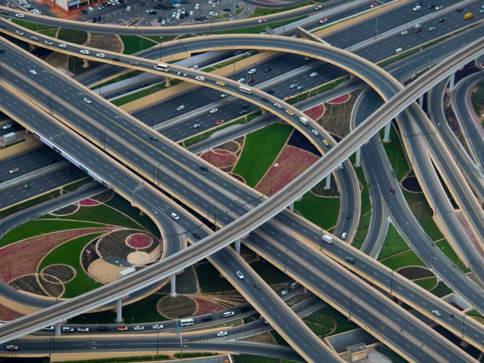 aerial photography of gray concrete roads