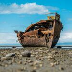 ruined ship on shore