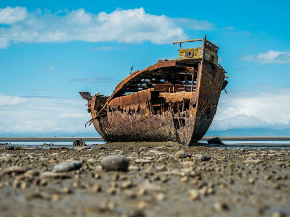 ruined ship on shore