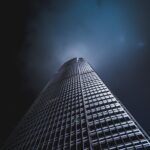 low angle photography of black building