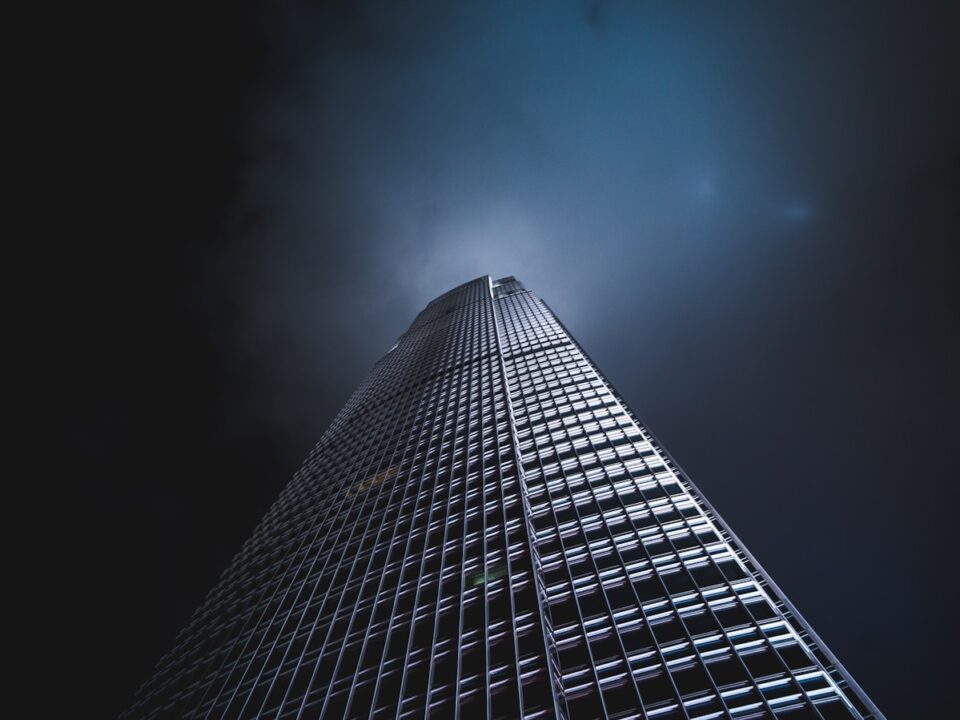 low angle photography of black building