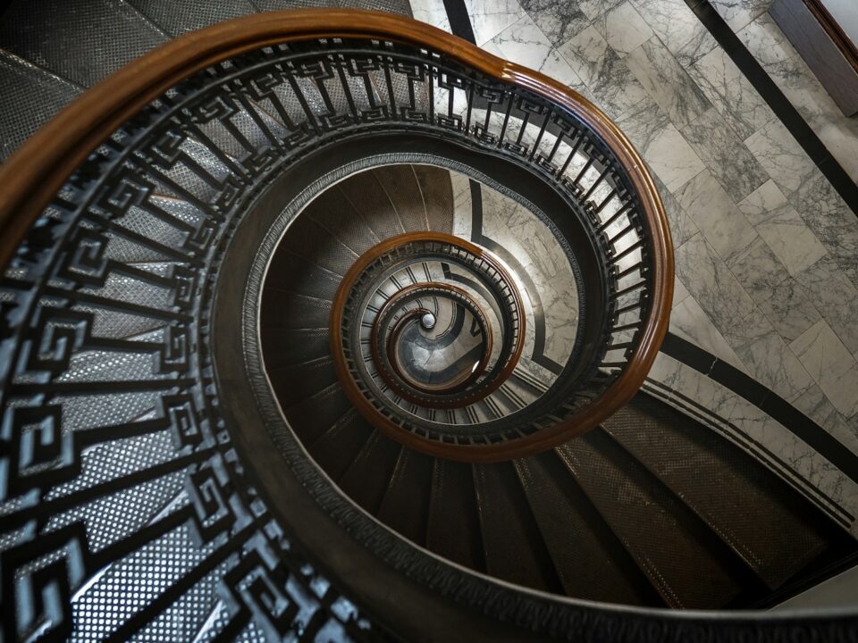 black and brown spiral staircase