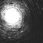black and white round illustration