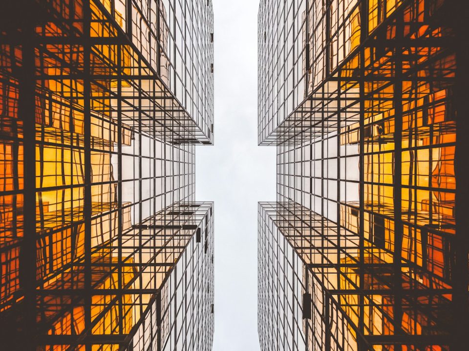 worms eye view of buildings