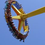 low-angle photography of people on yellow playground equipment